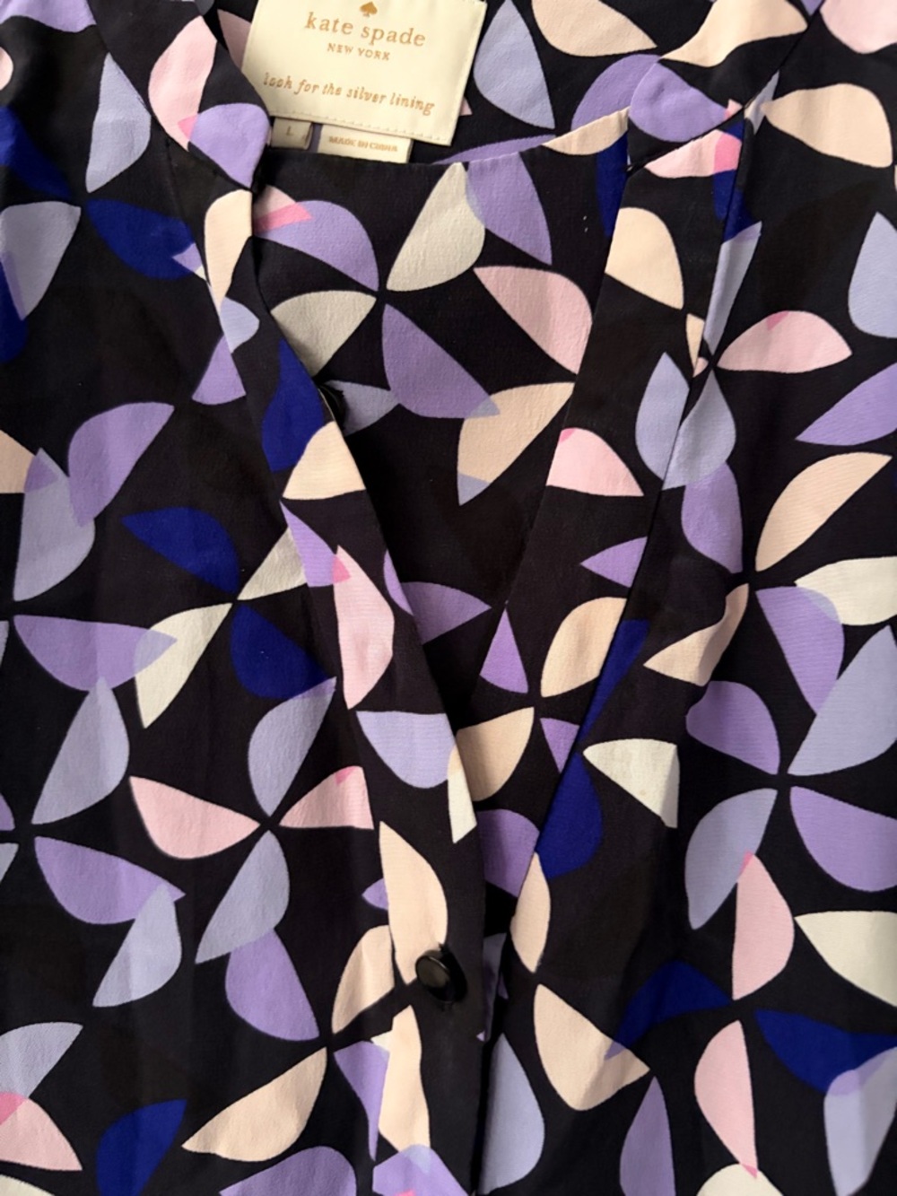 Kate Spade 100% Silk Spinner Shirtdress Geometric Print Drawstring Dress - Large - Picture 8 of 13